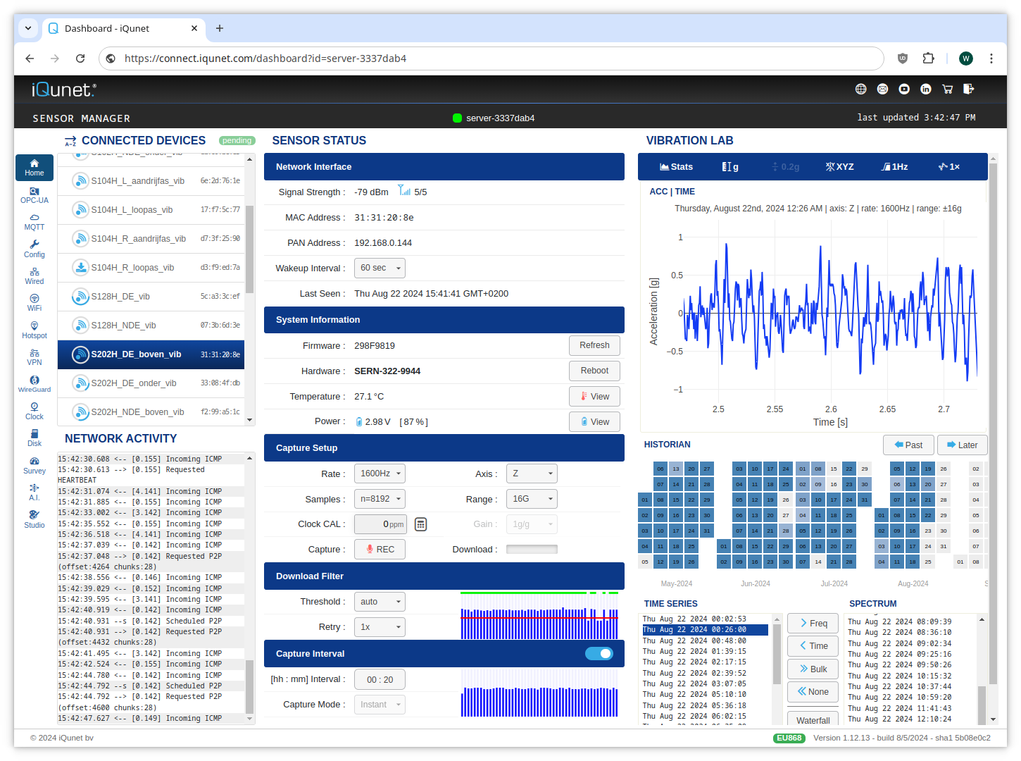 Screenshot of the embedded web interface of the iQunet edge server.